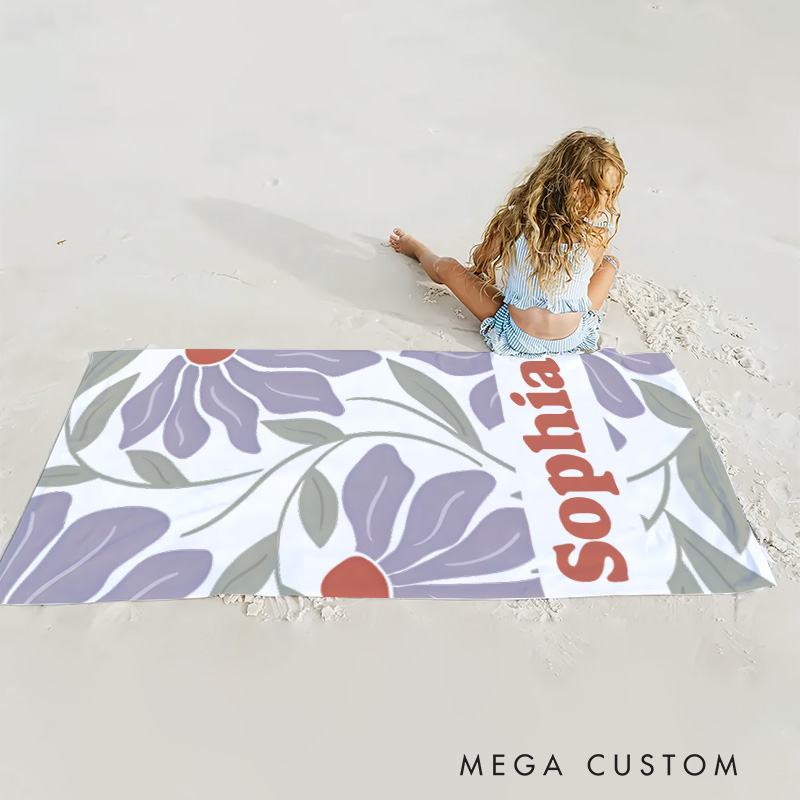 Personalized Danish Flower Kids Beach Towel with Name Beach Party Travel Birthday Gifts for Kids