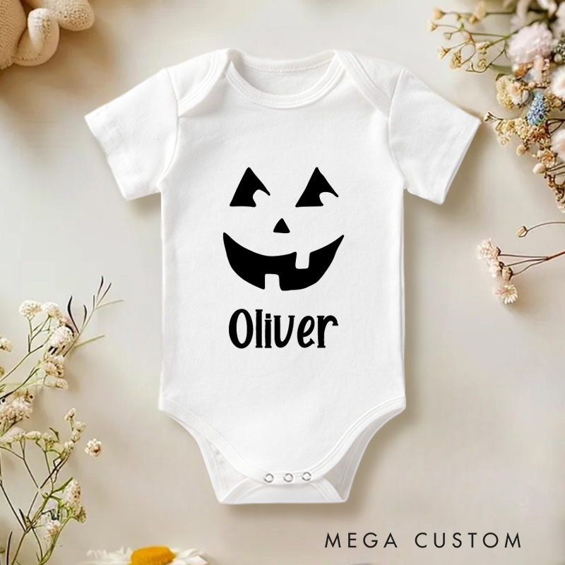 Personalized Smiling Jack O Lantern Baby Onesie Halloween Baby Shower Gift