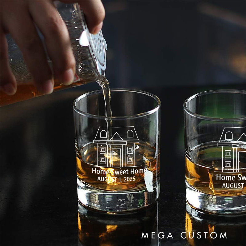 Personalized Home Sweet Home Whiskey Glass Engraved Bourbon Glasses Custom Design Glass Wedding Housewarming New Home Homeowner Moving House Gift