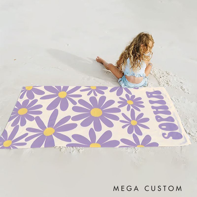 Personalized Girl Beach Towel with Name Gift for Kids Boho Beach Towel