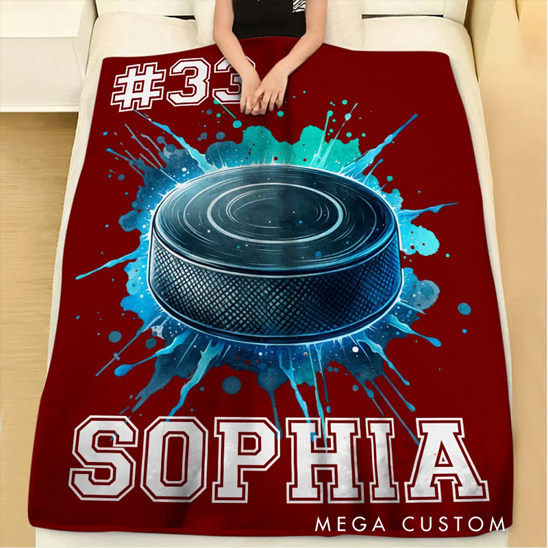 Personalized Hockey Blanket with Custom Name, Number, and Hockey Design