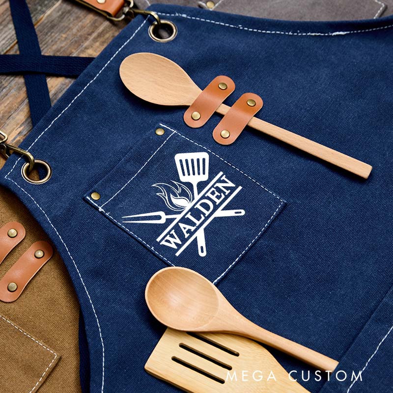 Personalized Apron Custom Apron Kitchen Apron with Pockets Personalised Name Dad Husband Grandad Fathers Day Birthday Gift Housewarming Gift