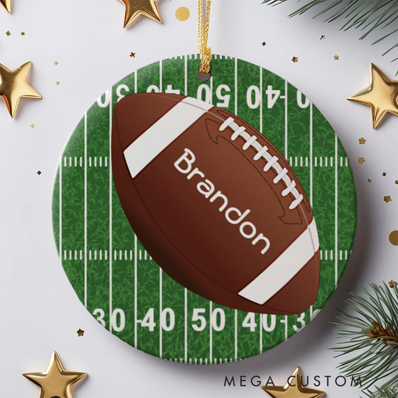 Personalized American Football and Rugby Christmas Ornament with Custom Name on Field Design