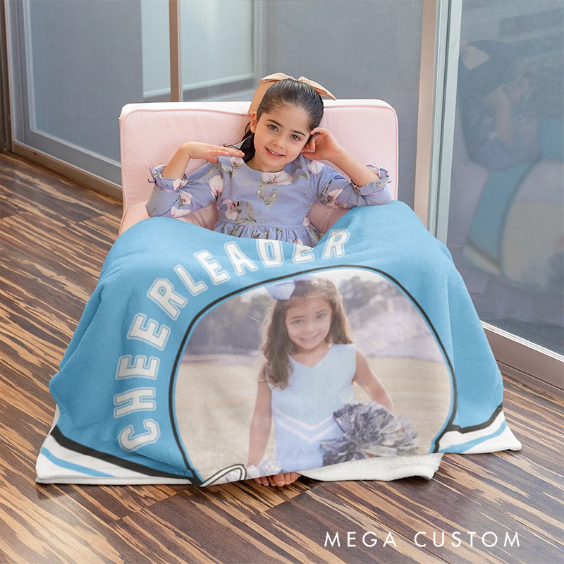 Personalized Cheerleader Blanket with Custom Name, Photo, and Year Design