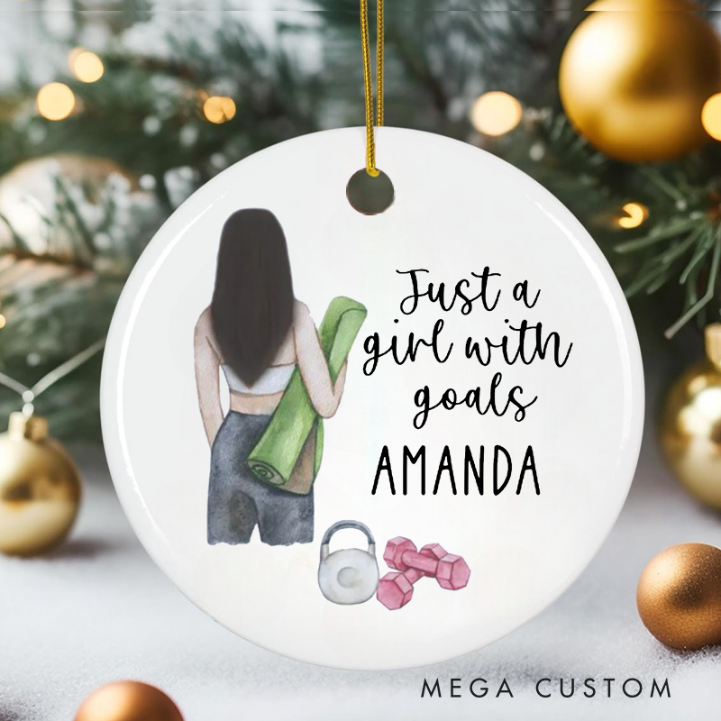 Personalized Christmas Ornament with Just a Girl with Goals Fitness Design Christmas Ornament Gift for Yoga Lover