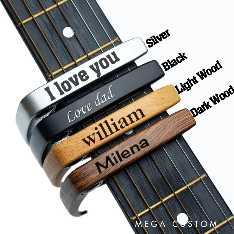 Personalized Wood Grain Guitar Capo for Him, Personalize Guitar Accessories and Ideal Metal Capo and Music Gift for Guitarist Musician