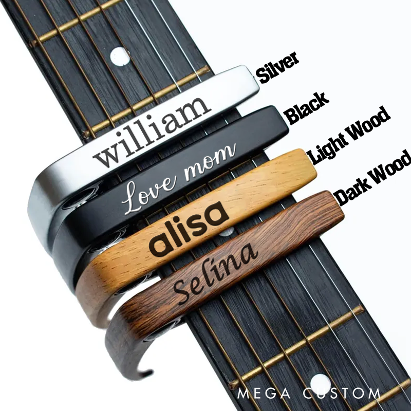 Personalized Wood Grain Guitar Capo for Him and Personalize Guitar Accessories and Ideal Metal Capo and Music Gift for Guitarist Musician