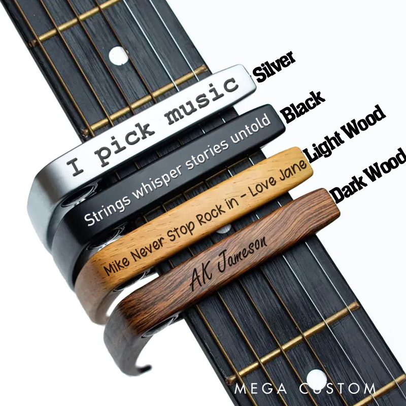 Personalized Wood Grain Guitar Capo for Him and Personalize Guitar Accessories and Ideal Metal Capo and Music Gift for Guitarist Musician