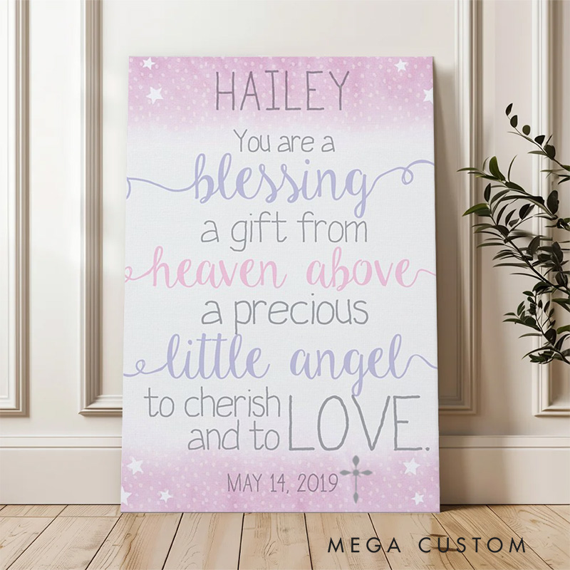 Personalized we are so Blessed Frameless Canvas Painting with Name and Date Religious Wall Art Gift Wall Decor Gift
