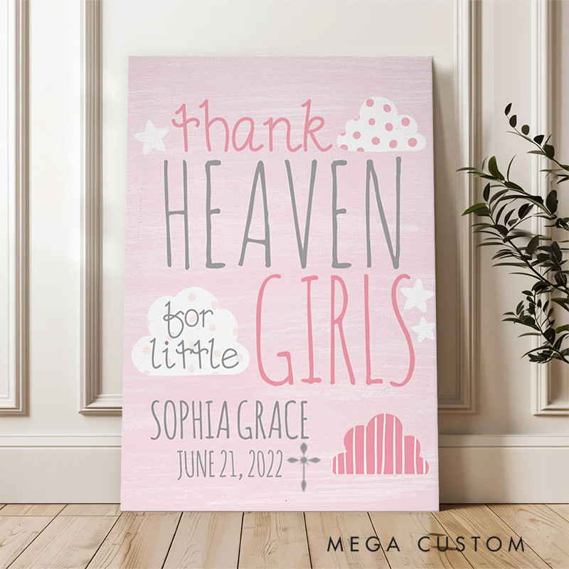 Personalized Thank Heaven for you Frameless Canvas Painting with Name and Date Religious Wall Art Gift Wall Decor Gift