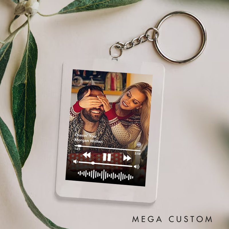Personalized Keychain and Your Photo and Your Song and Uniquely Yours and Personalized Scannable Music Keychain
