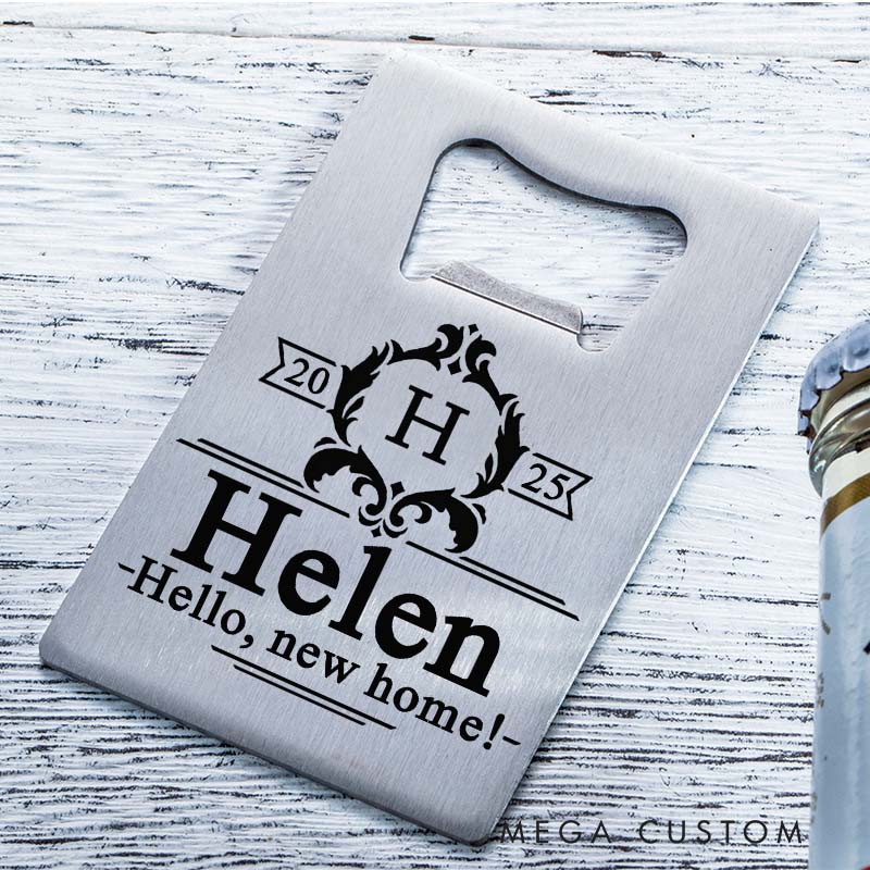 Personalized Housewarming Bottle Opener Custom Stainless Steel Design with Name and Date Perfect for New Home Gifts and Memorable Celebrations