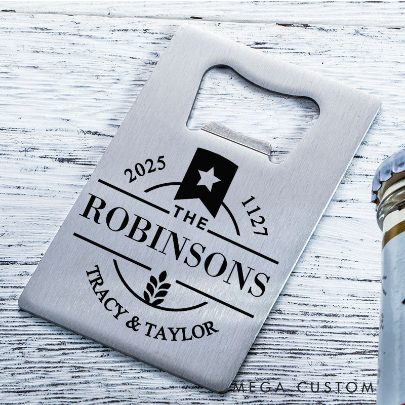 Personalized Housewarming Bottle Opener Custom Stainless Steel Design with Family Name and Date Perfect for New Home Gifts and Memorable Celebrations