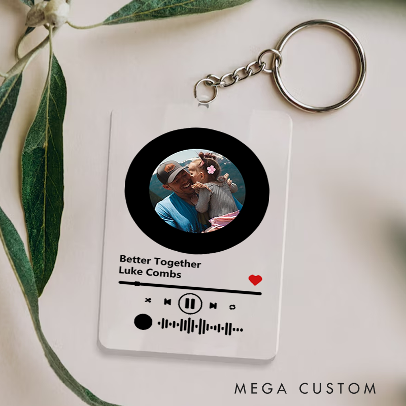 Personalized Photo Keychain and Custom Song Plaque Keychain and Music Acrylic Plaque