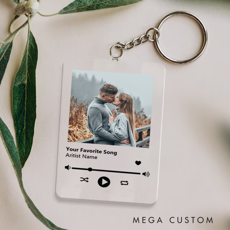 Personalized Keychain and Your Photo and Your Song and Uniquely Yours and Personalized Scannable Music Keychain