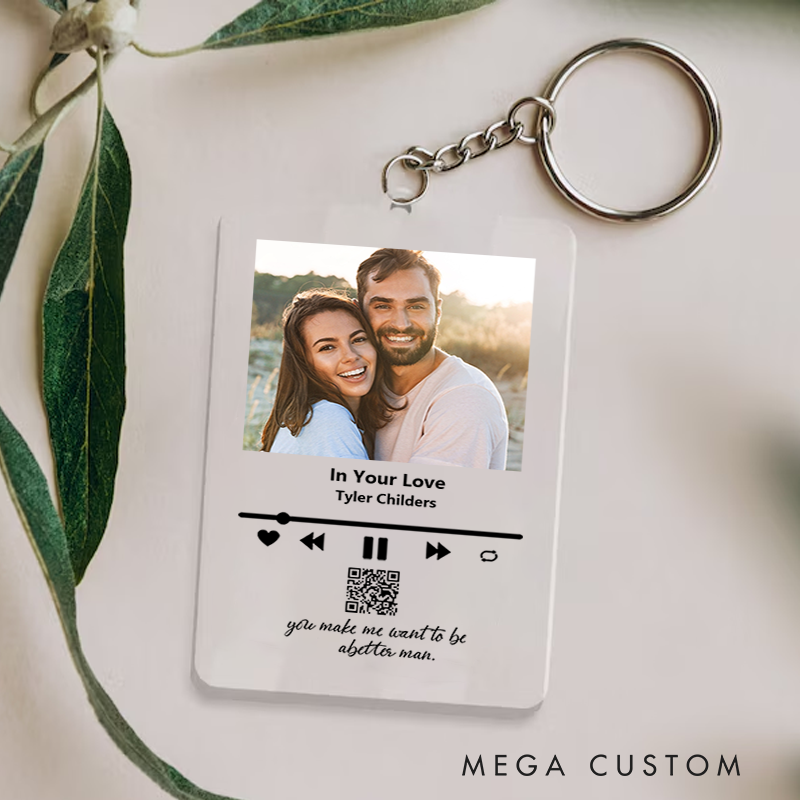 Personalized Keychain and Your Photo and Your Song and Uniquely Yours and Personalized Scannable Music Keychain