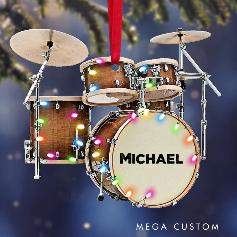 Personalized Drum Kit With Christmas Lights Personalized Christmas Ornament and Drum Kit Ornament and Christmas Gift and Drum Flat Ornament