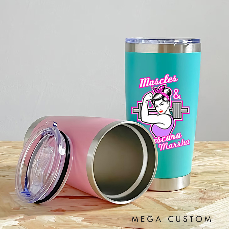 Personalized Fitness Tumbler Coffee Stainless Steel Tumbler with Feminine Strength and Style for Fitness Enthusiasts Bodybuilders and Gym Lovers