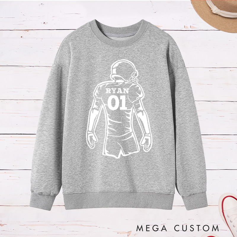 Personalized American Football Player Silhouette Design Sweatshirt with Custom Name and Number