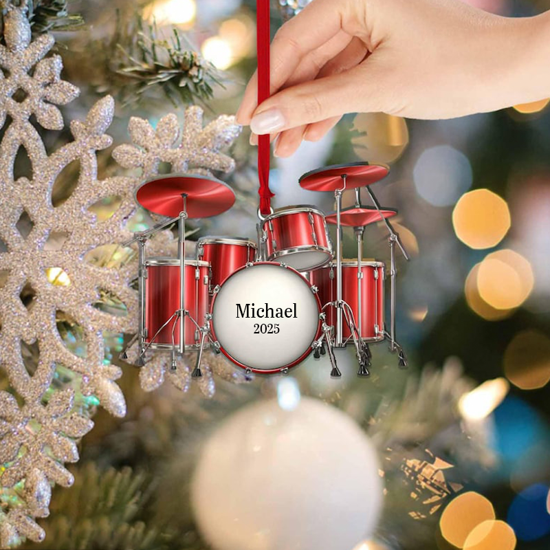Personalized Name Drum Ornament and Christmas Gifts for Drummer and Ornaments Gift for Drum Lovers