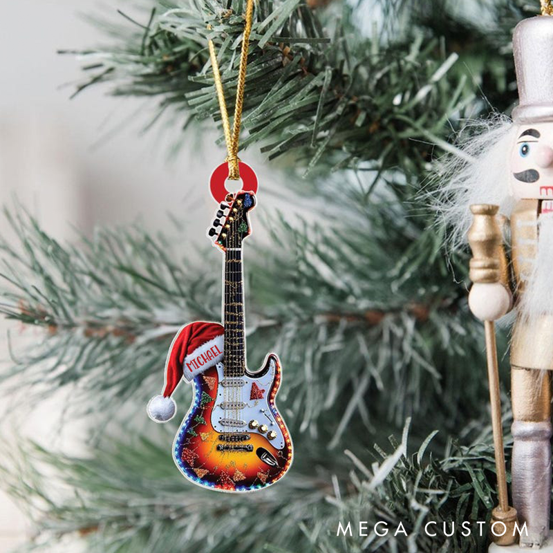Personalized Name Classic Guitar Christmas Ornament and Christmas Tree Hanging Decor and Guitar Lover Gift