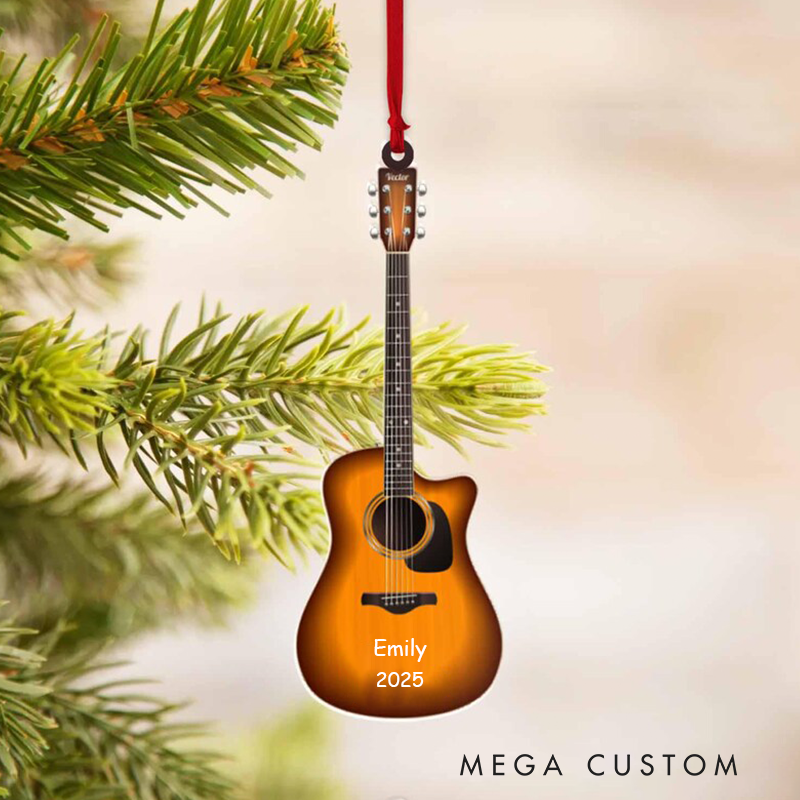 Personalized Acoustic Guitar Ornament and Guitar Christmas Tree Decoration and Christmas Gift for Guitarist and Guitar Player Gift