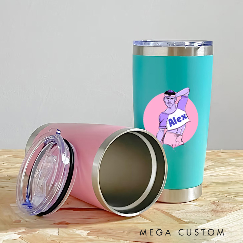 Personalized Fitness Tumbler Coffee Stainless Steel Tumbler with Playful Cartoon Fitness Character Design for Fitness Enthusiasts Bodybuilders and Gym Lovers