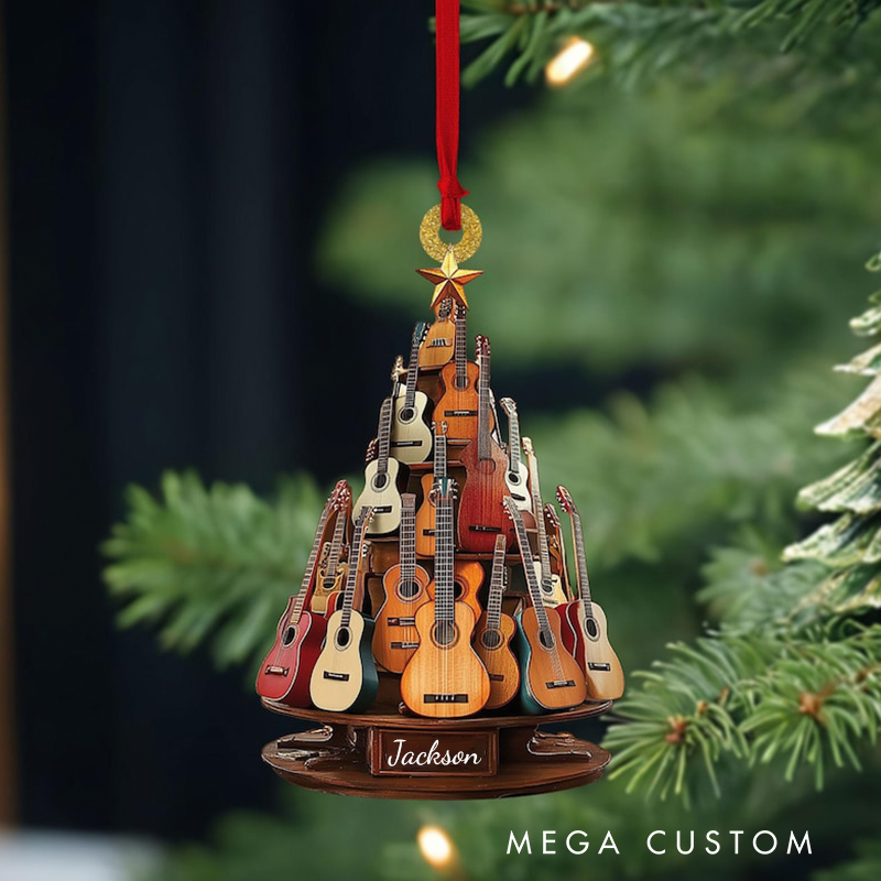 Personalized Classic Guitar 2D Flat Ornament and Guitar Christmas Ornament and Guitar Xmas Decor and Christmas Gift for Music Lovers
