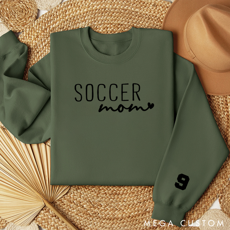 Personalized Soccer Mom Sweatshirt with Custom Number and Minimalist Heart Design