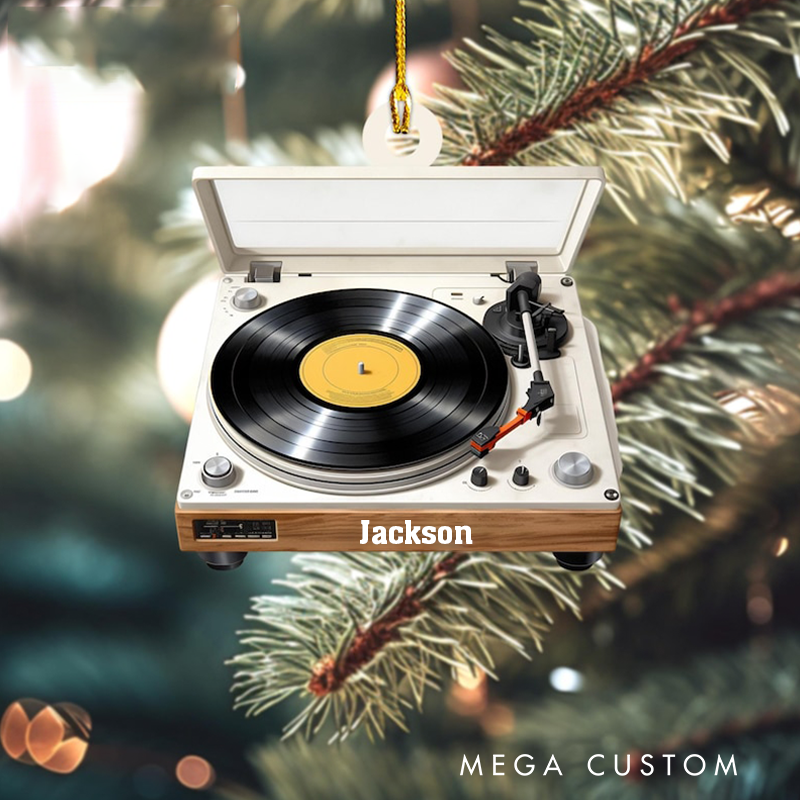 Personalized Name Vinyl Record Player Christmas Ornament and Christmas Tree Hanging Decor and Gift for Vinyl Lovers