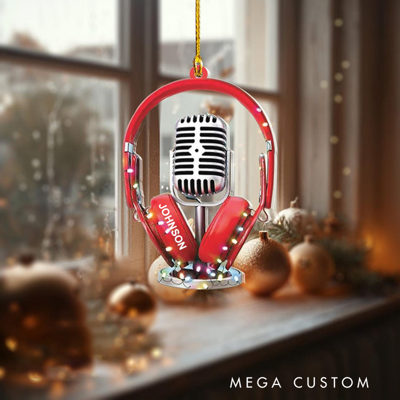 Personalized Microphone Light Christmas Ornament and Microphone Xmas and Microphone Ornament Hanging Tree and Gift for Lover Music