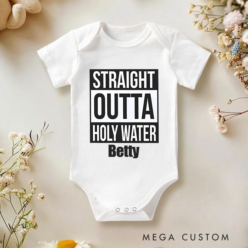 Personalized Straight Outta Holy Water Funny Baptism Baby Onesie Gift for Baby