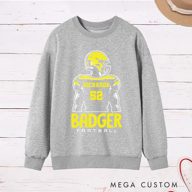Personalized American Football Sweatshirt with Custom Team Name and Number on the Player Back