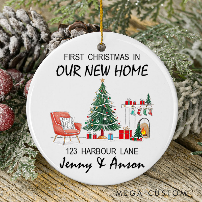 Personalized First Christmas in Our New Home Ceramic Ornament Holiday Keepsake Gift for Couples New Home Décor 2025