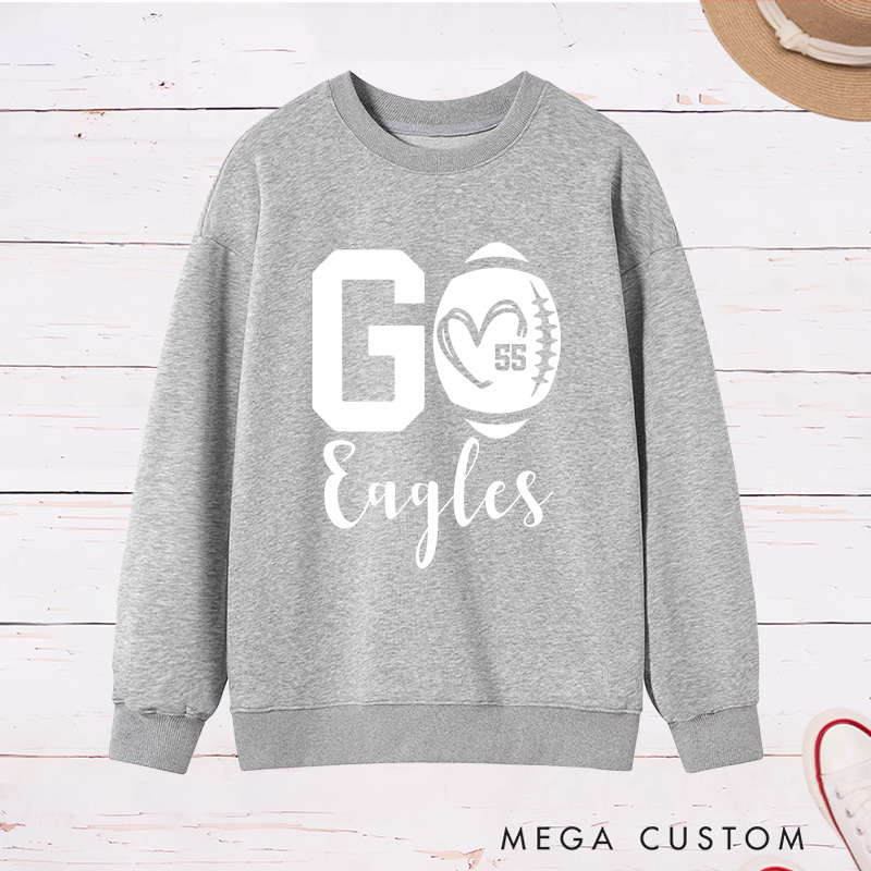 Personalized American Football Sweatshirt with Custom Team Name and Number for Game Day 