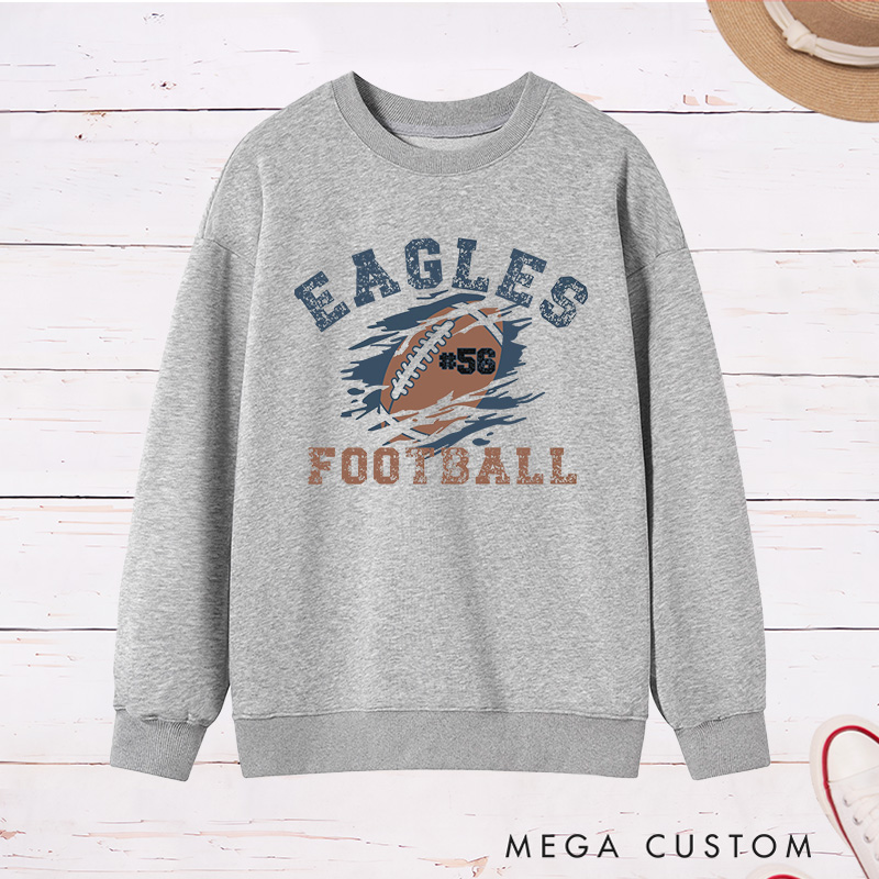 Personalized American Football Sweatshirt with Custom Team Name and Number on the Front