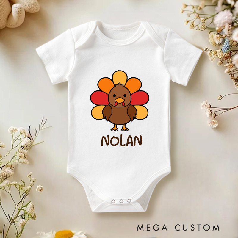 Personalized Cute Turkey Baby Onesie First Thanksgiving Gift New Baby Girl Boy Gift