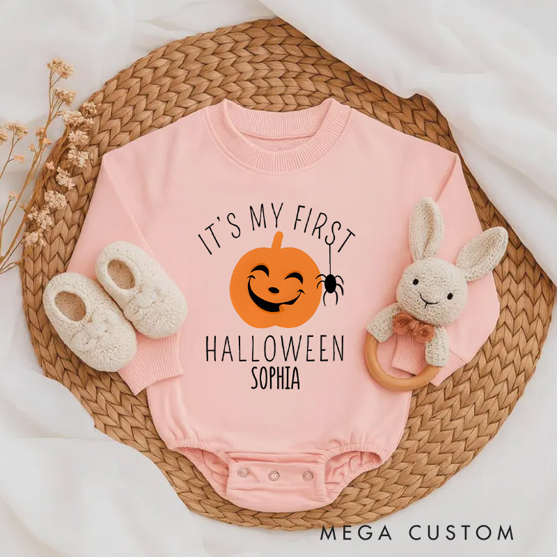 Personalized My First Halloween Happy Pumpkin Baby Bodysuit Gift for New Baby