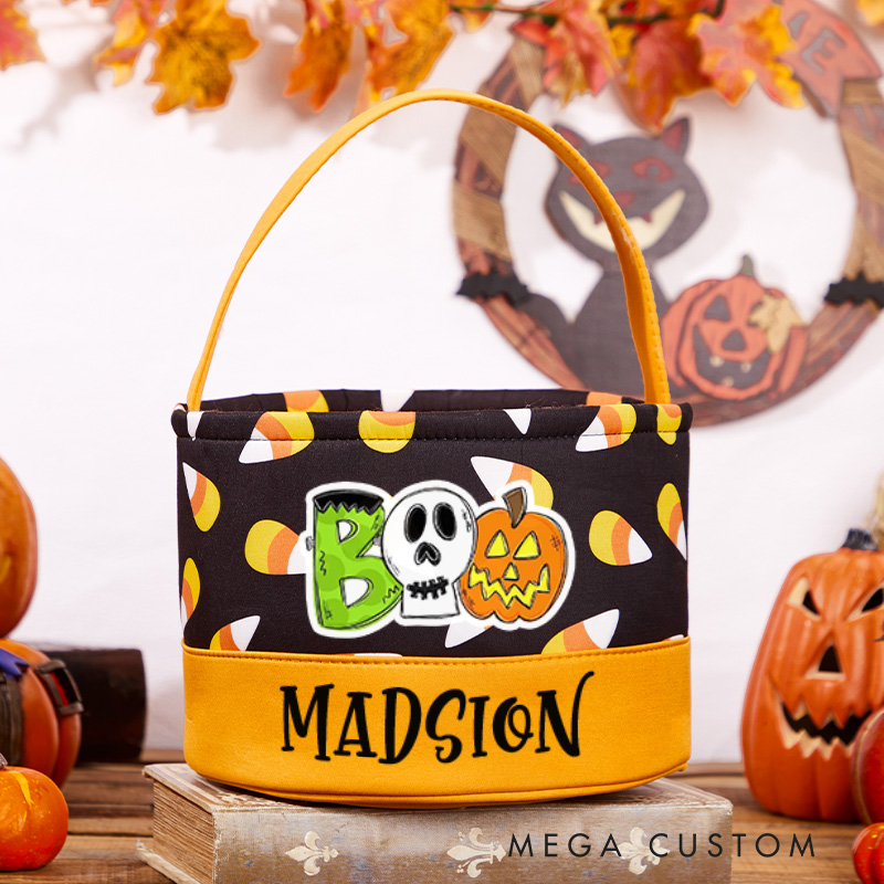 Personalized Trick or Treat Basket for Kids Pumpkin Ghost Bucket Halloween Kids Gift Bag
