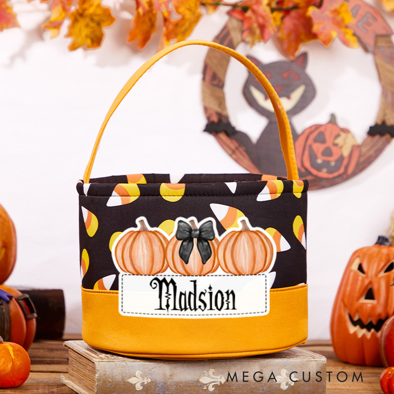 Personalized Trick or Treat Basket Kid's Pumpkin Bag Halloween Gift for Kids