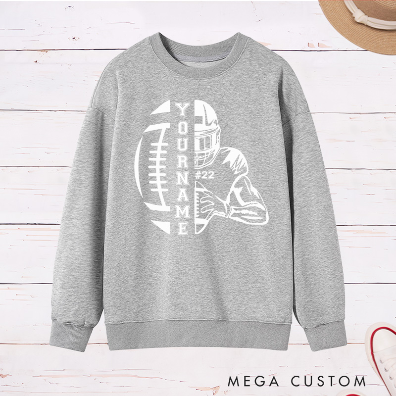 Personalized American Football Sweatshirt with Custom Player Name and Number