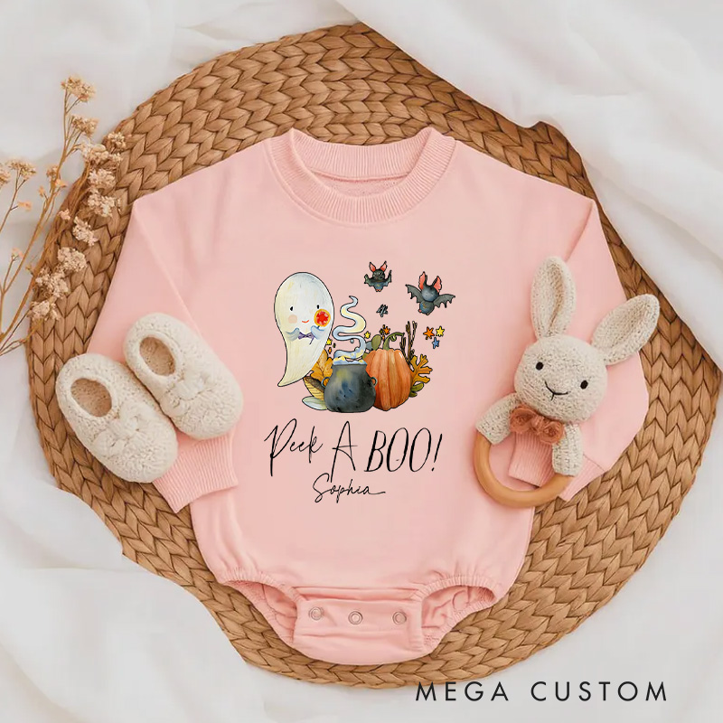Personalized Peek a Boo Little Ghost Halloween Baby Bodysuit