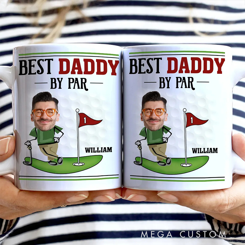 Personalized Golf Mug with "Best Dad by Par" Design and Custom Photo  
