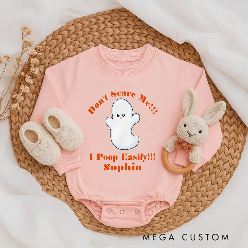 Personalized Funny Ghost Baby Bodysuit with Don’t Scare Me I Poop Easily Halloween Humor