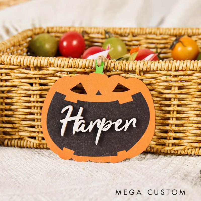 Personalized Ghost Halloween Basket Tag Wooden Name Tag with Pumkin or Spider Boo Basket Name Tag for Kids and Trick or Treat Buckets