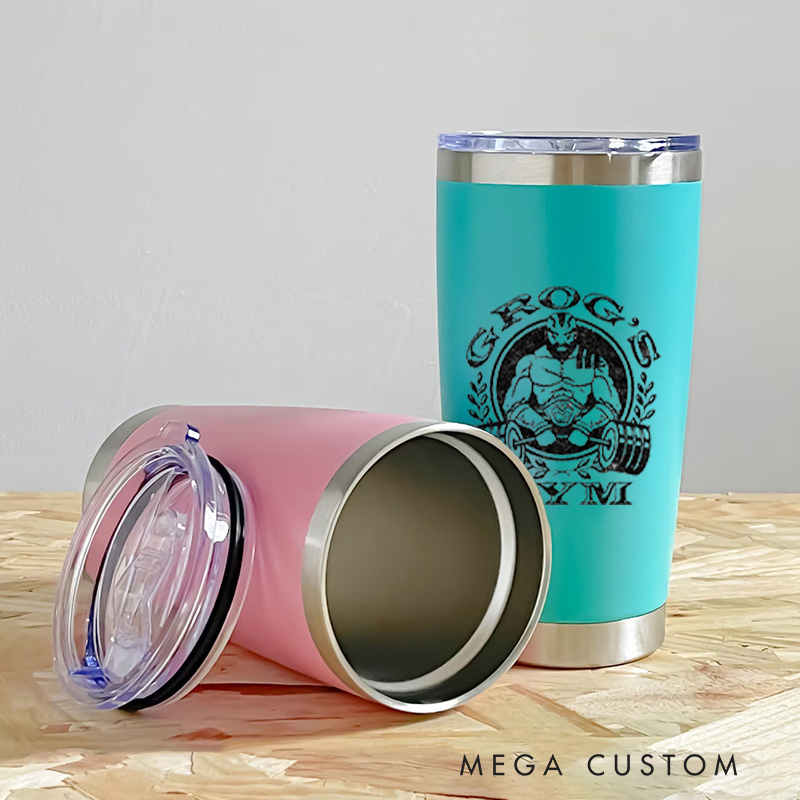 Personalized Fitness Tumbler Coffee Stainless Steel Tumbler with Warrior Lifting Design Dumbbell Illustration for Fitness Enthusiasts Bodybuilders and Gym Lovers
