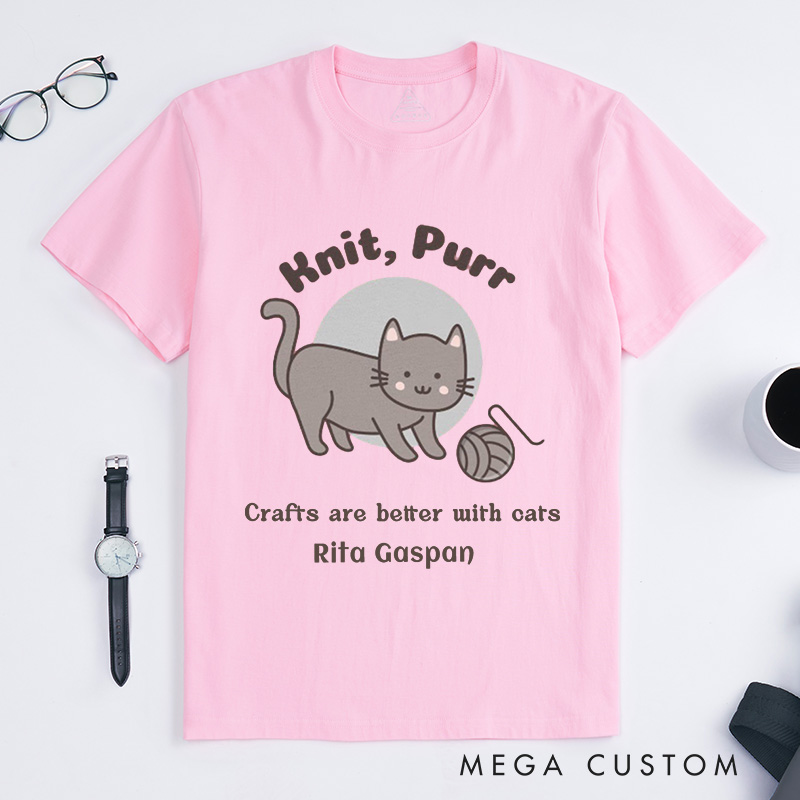 Personalized Funny Knitter Cat Classic T-Shirts Knitting T-Shirt Crafting Shirt Knitter Shirts Crafter Tee