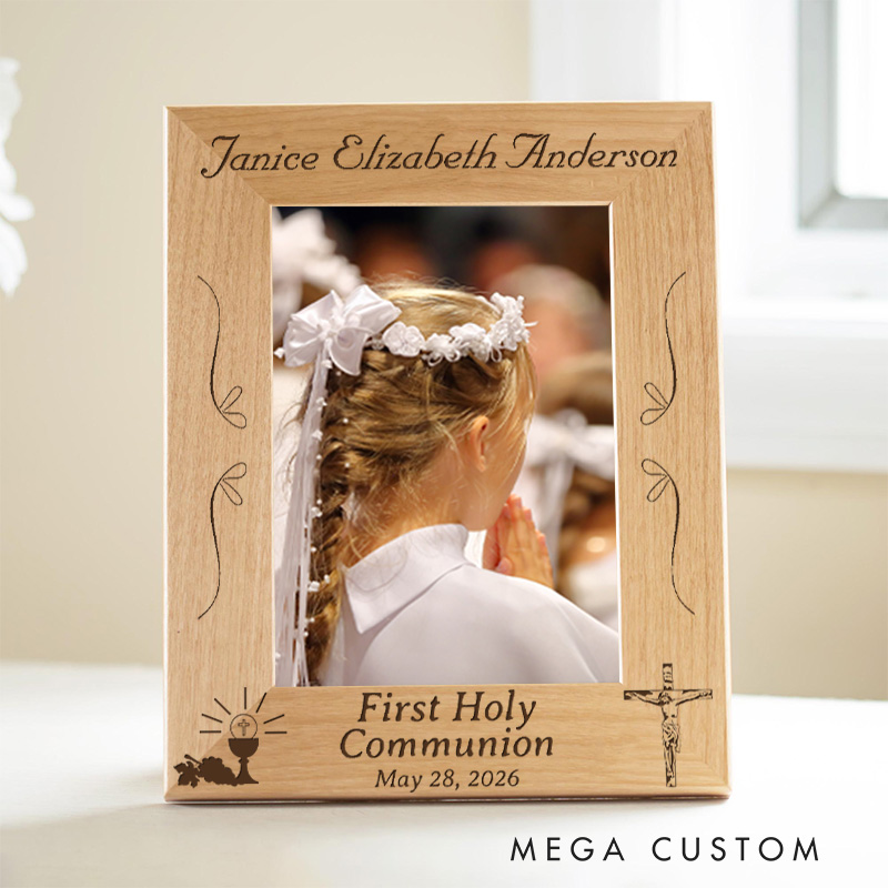 Personalized First Holy Communion Wooden Picture Frame with Name and Date Religious Gift Christian Gift First Communion Gift