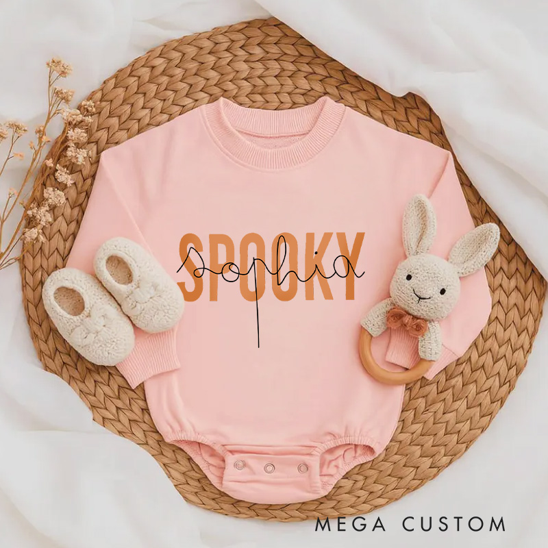 Personalized Retro Burnt Orange Spooky Season Halloween Fall Baby Bodysuit