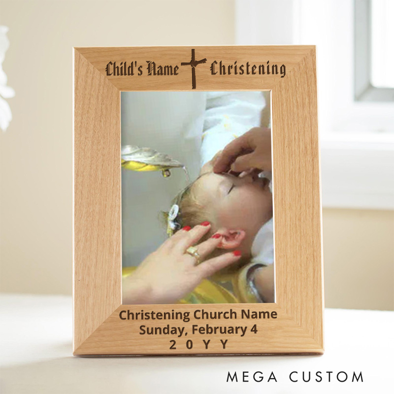 Personalized Modern Christening Cross Art Wooden Picture Frame with Name Religious Gift Christian Gift Christening Gift